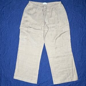 Abercrombie & Fitch Womens Khaki Cargo Pants Drawstring Waist Wide Leg L‎